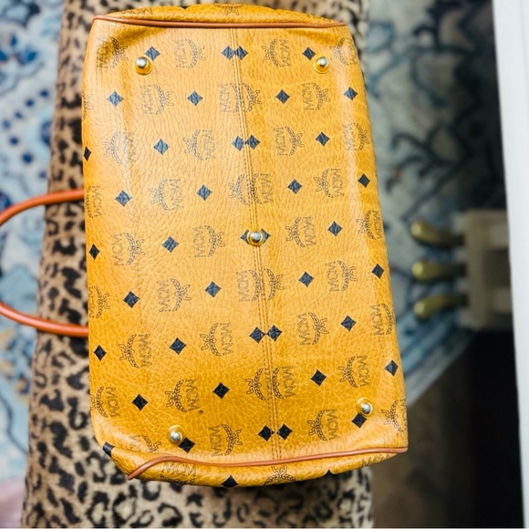 MCM Visetos Large Boston Bag  with Structured Shape and Gold Accents - Picture 8 of 14